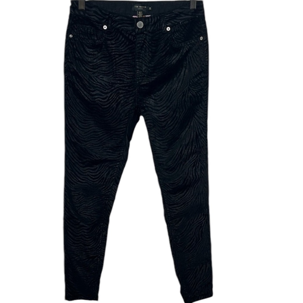 Ted Baker London Black Debra Zebra Print Corduroy Pants Women Size 28